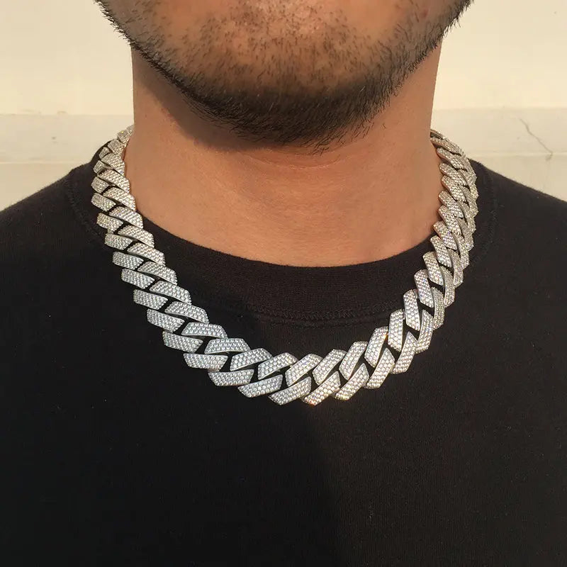 19MM White Gold Plated Chunky Iced out Cuban Link Chain Necklace - Tripodjewelry
