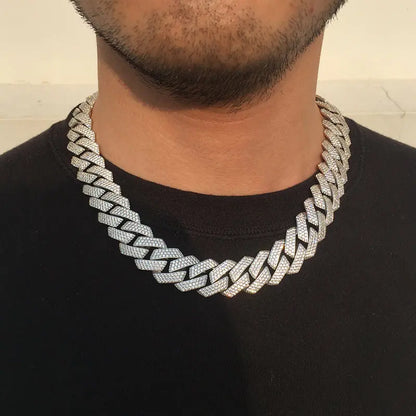 19MM White Gold Plated Chunky Iced out Cuban Link Chain Necklace - Tripodjewelry