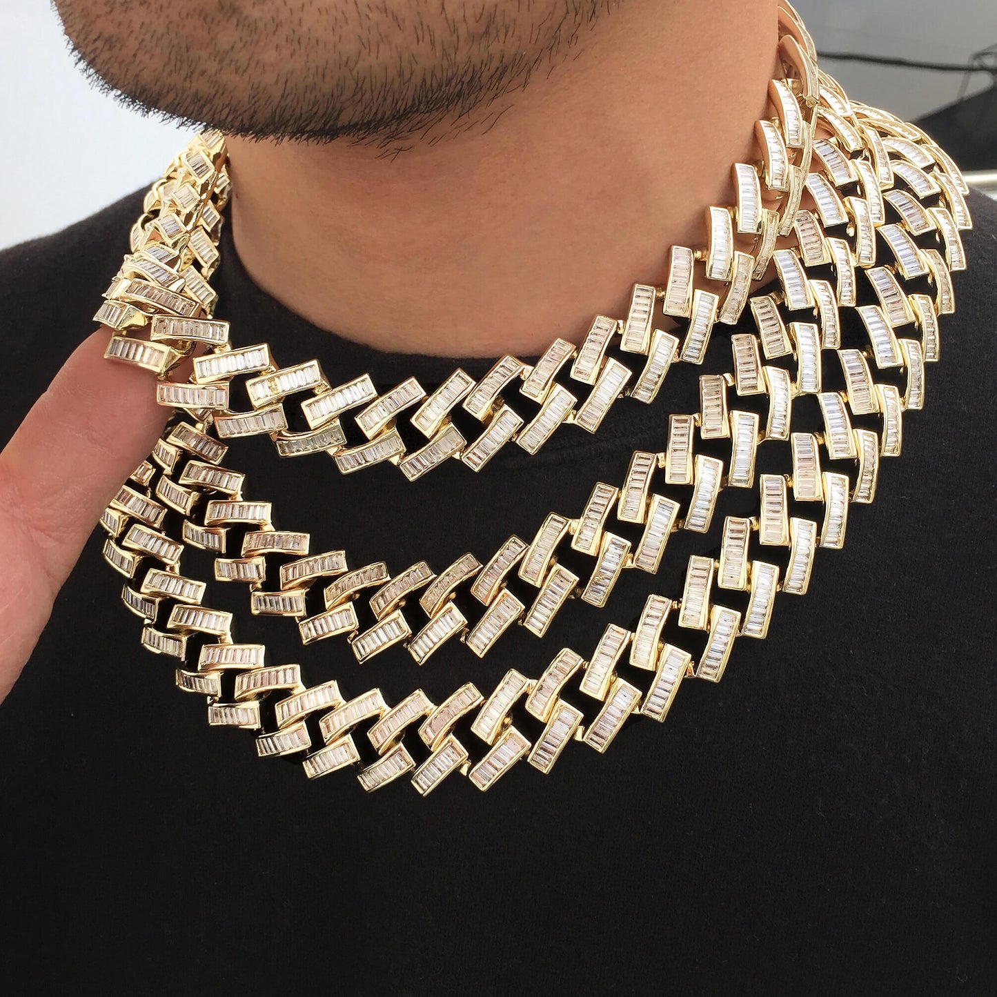 19MM 14K Gold Plated Iced Out Baguette Cuban Link Chain Necklace - Tripodjewelry