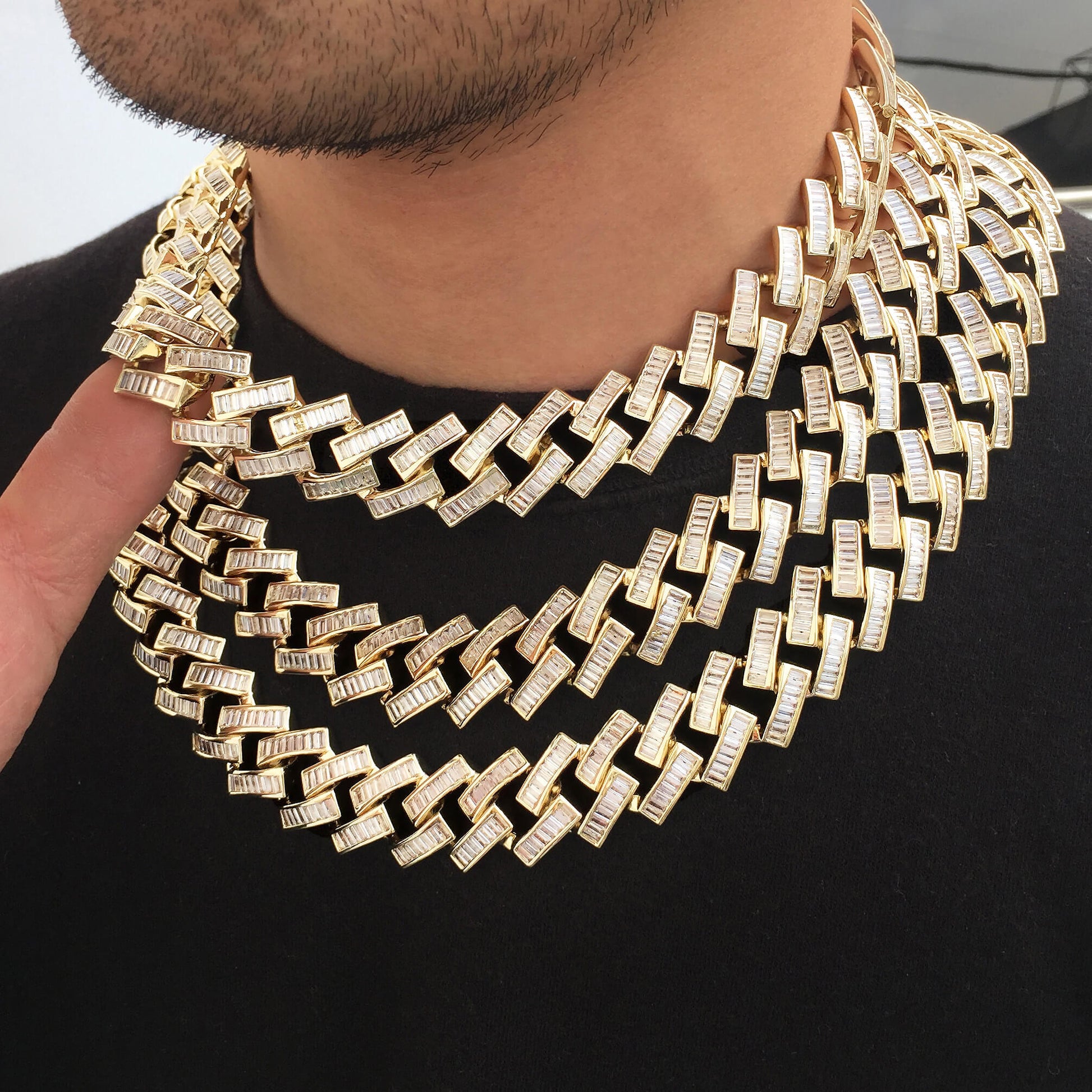 19MM 14K Gold Plated Iced Out Baguette Cuban Link Chain Necklace - Tripodjewelry