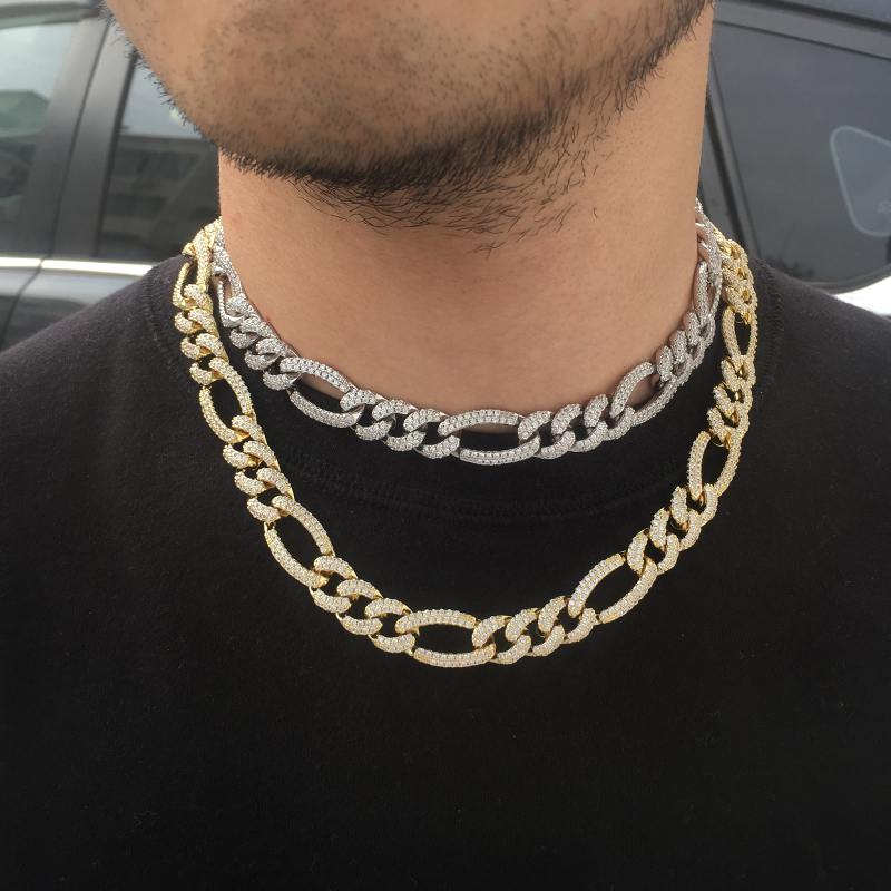 12MM White Gold Plated Iced Out Figaro Chain - Tripodjewelry