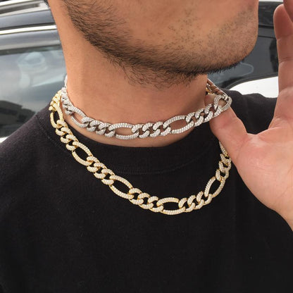 12MM White Gold Plated Iced Out Figaro Chain - Tripodjewelry