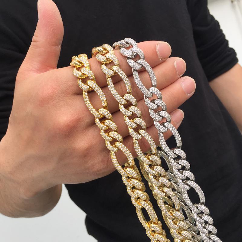 12MM White Gold Plated Iced Out Figaro Chain - Tripodjewelry