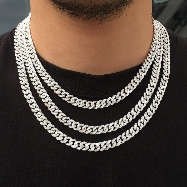 8MM White Gold Plated Iced Out Micro Cuban Link Chain Necklace