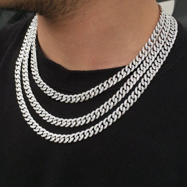 8MM White Gold Plated Iced Out Micro Cuban Link Chain Necklace