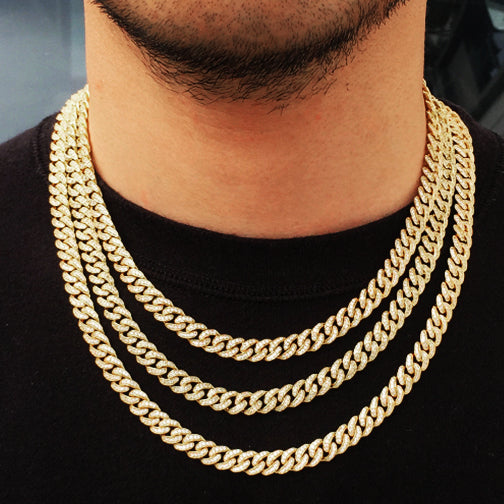 8MM 14K Gold Diamond Micro Cuban Link Chain Necklace Tripodjewelry