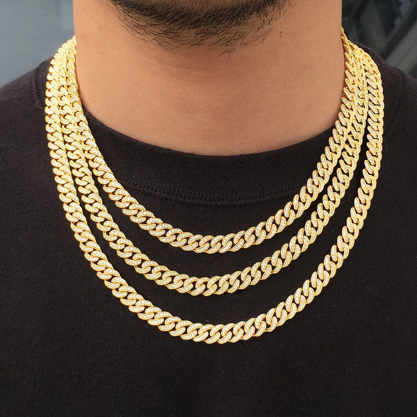 8MM 14K Gold Plated Iced Out Micro Cuban Link Chain Necklace