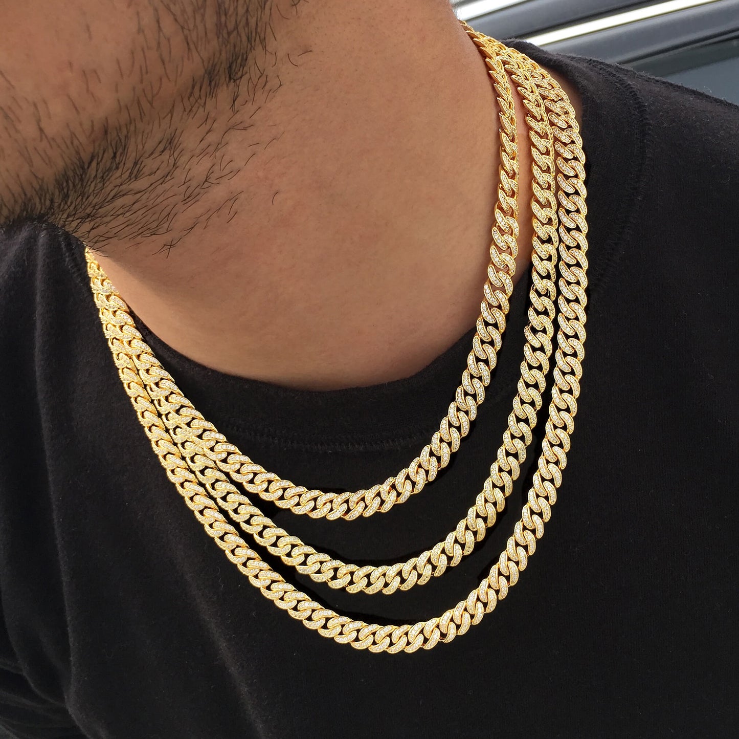 8MM 14K Gold Plated Iced Out Micro Cuban Link Chain Necklace
