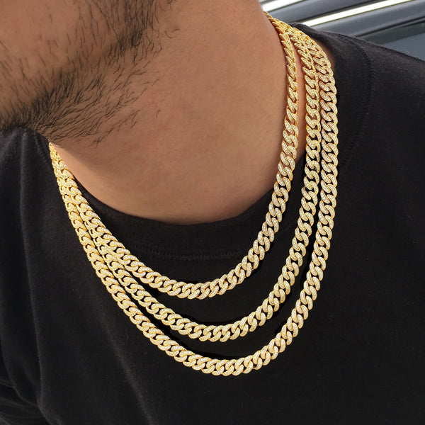 8MM 14K Gold Plated Iced Out Micro Cuban Link Chain Necklace