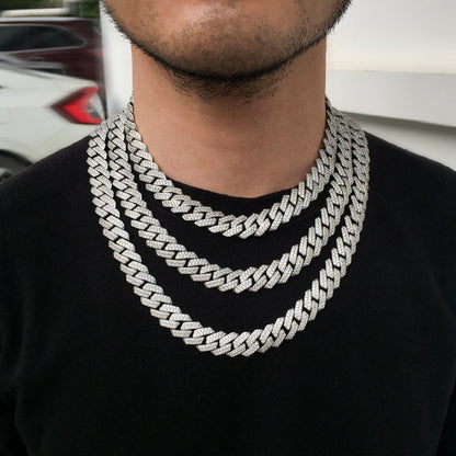 15MM White Gold Prong Diamond Cuban Link Chain Necklace Tripodjewelry