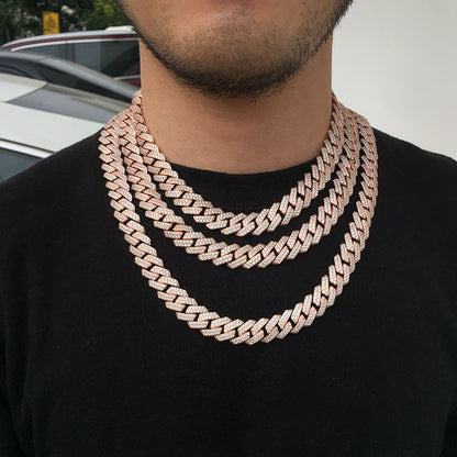 15MM Rose Gold Prong Diamond Cuban Link Chain Necklace Tripodjewelry