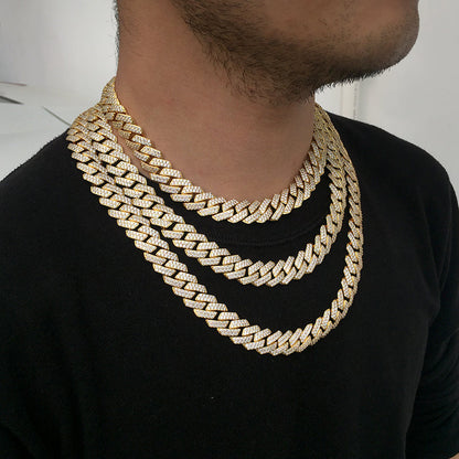 15MM 18K Gold Prong Diamond Cuban Link Chain Necklace Tripodjewelry