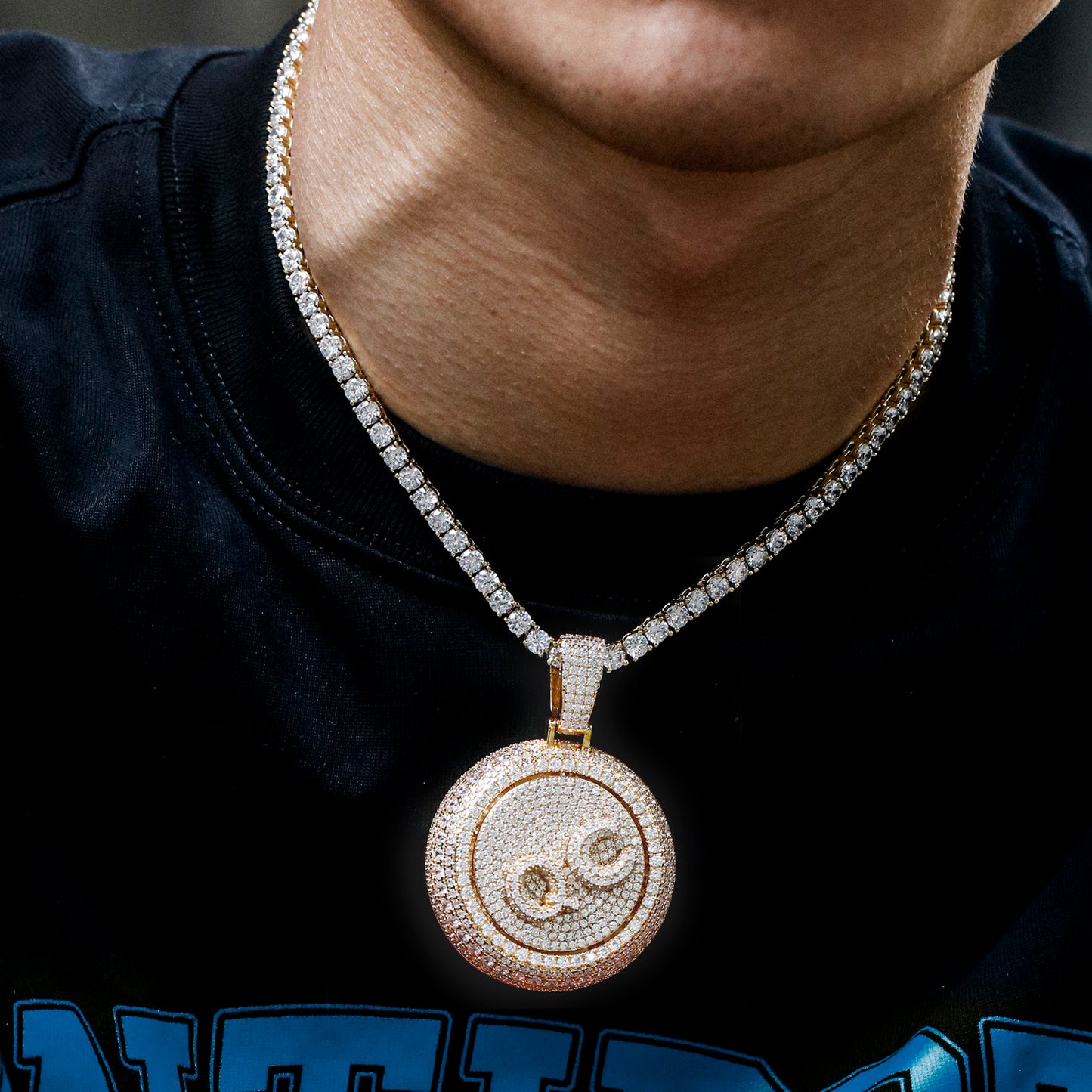 Custom Rotatable Letter Diamond Round Pendant Hip Hop Jewelry