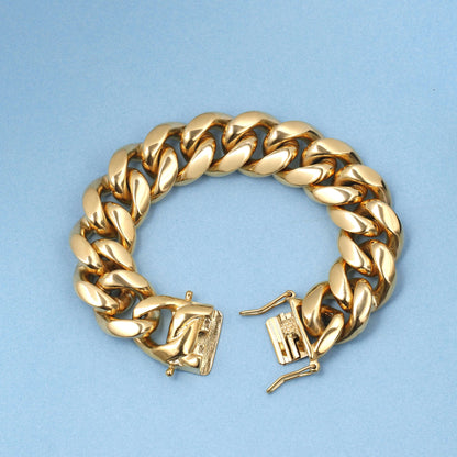 18MM 18K Gold Plated Miami Cuban Link Chain And Bracelet  Set