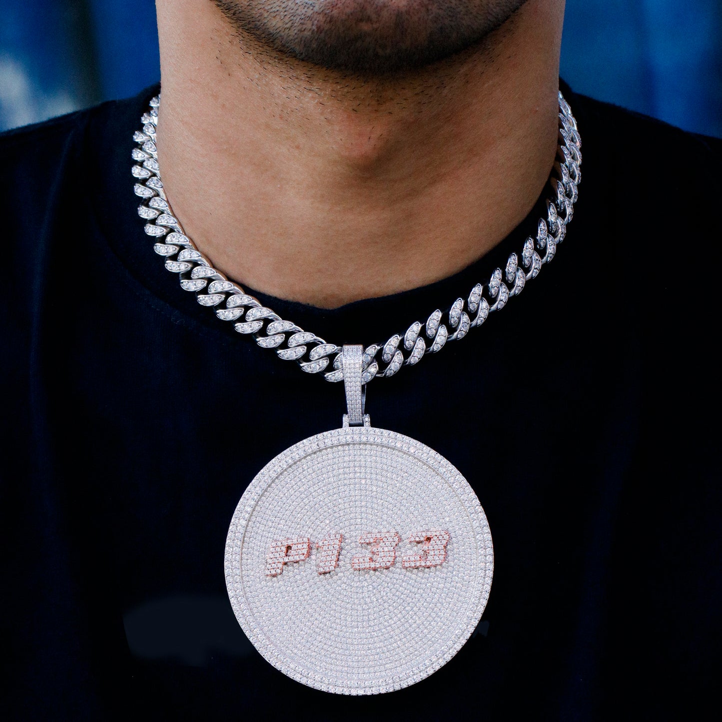 Gold Disc Pendant Set With Diamonds - Letters & Numbers Customized