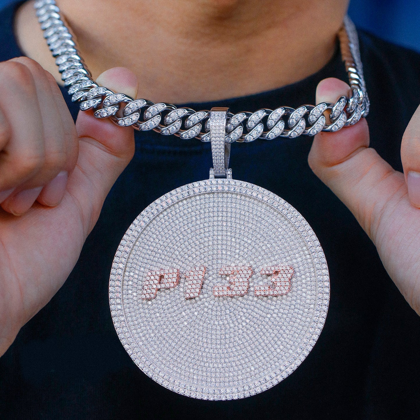 Gold Disc Pendant Set With Diamonds - Letters & Numbers Customized