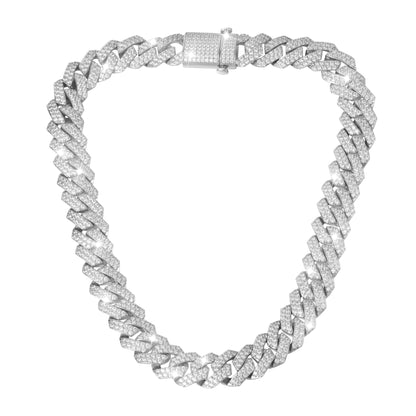 15MM White Gold Prong Diamond Cuban Link Chain Necklace Tripodjewelry