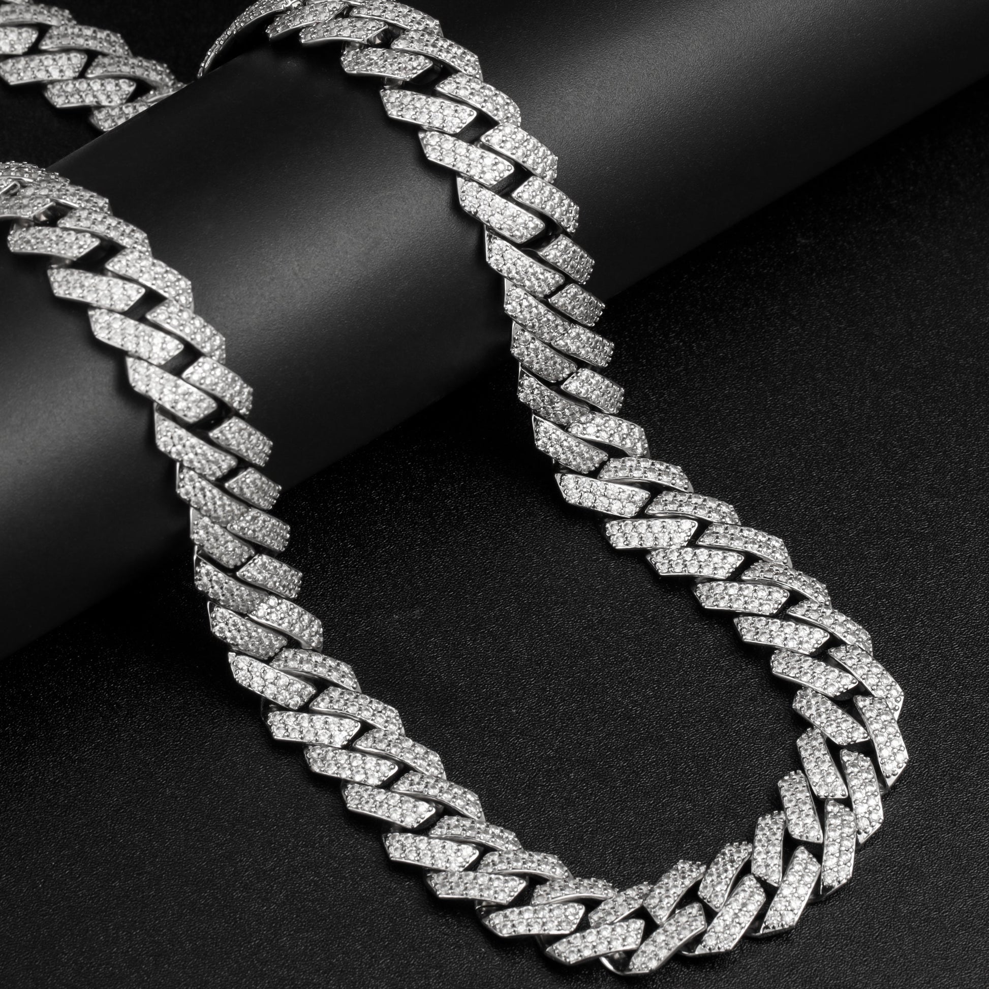 15MM White Gold Prong Diamond Cuban Link Chain Necklace Tripodjewelry