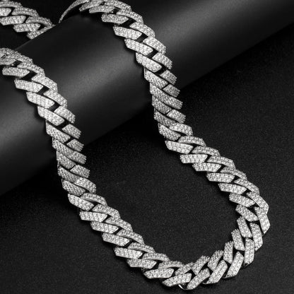 15MM White Gold Prong Diamond Cuban Link Chain Necklace Tripodjewelry
