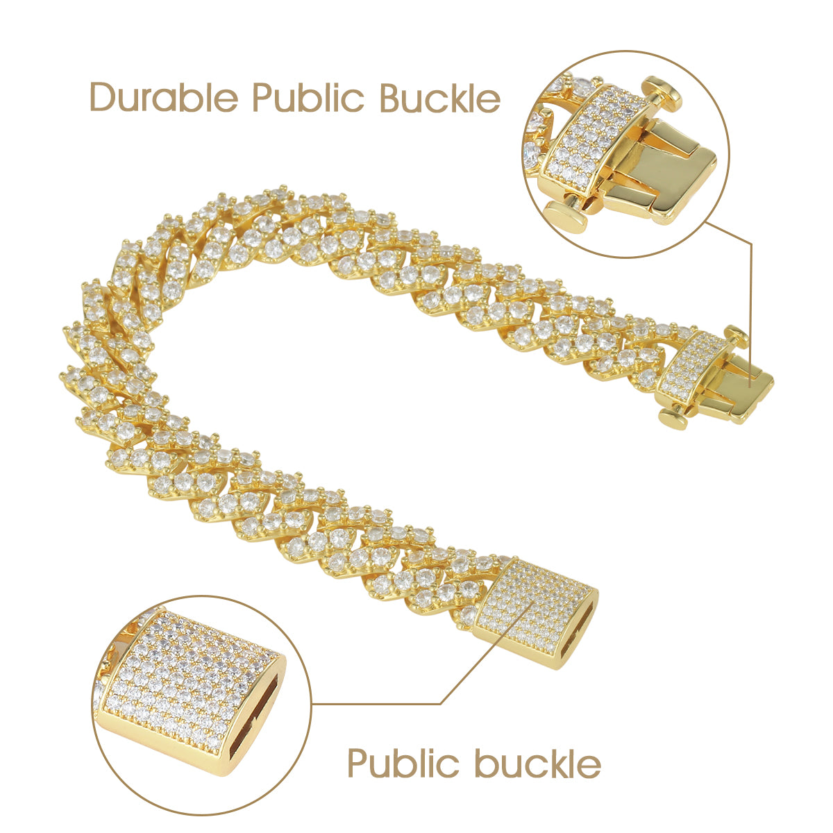 9MM 18K Gold Plated Diamond Prong S Link Cuban Link Bracelet