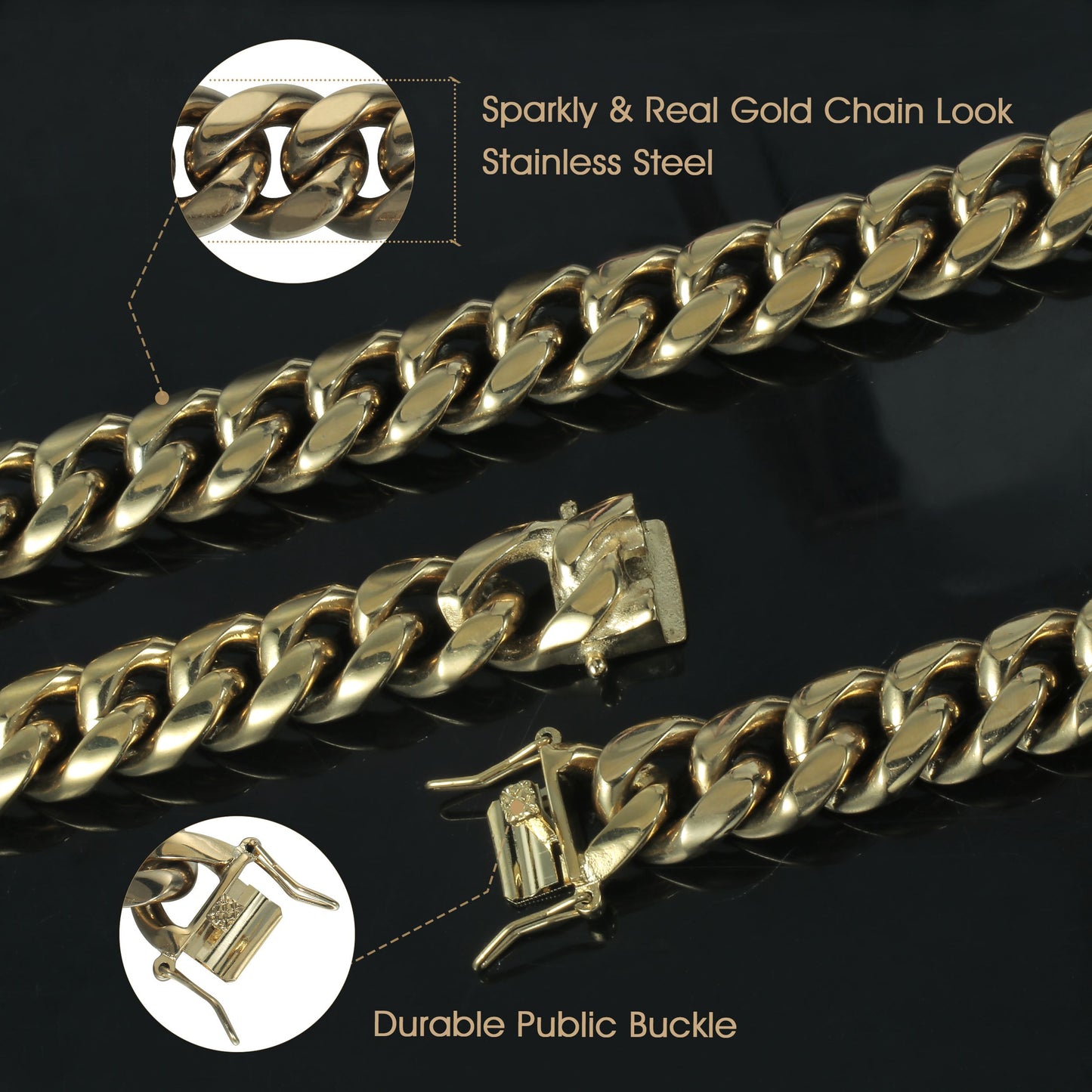 14MM 14K Gold Plated Stainless Steel Miami Cuban Link Chain Necklace