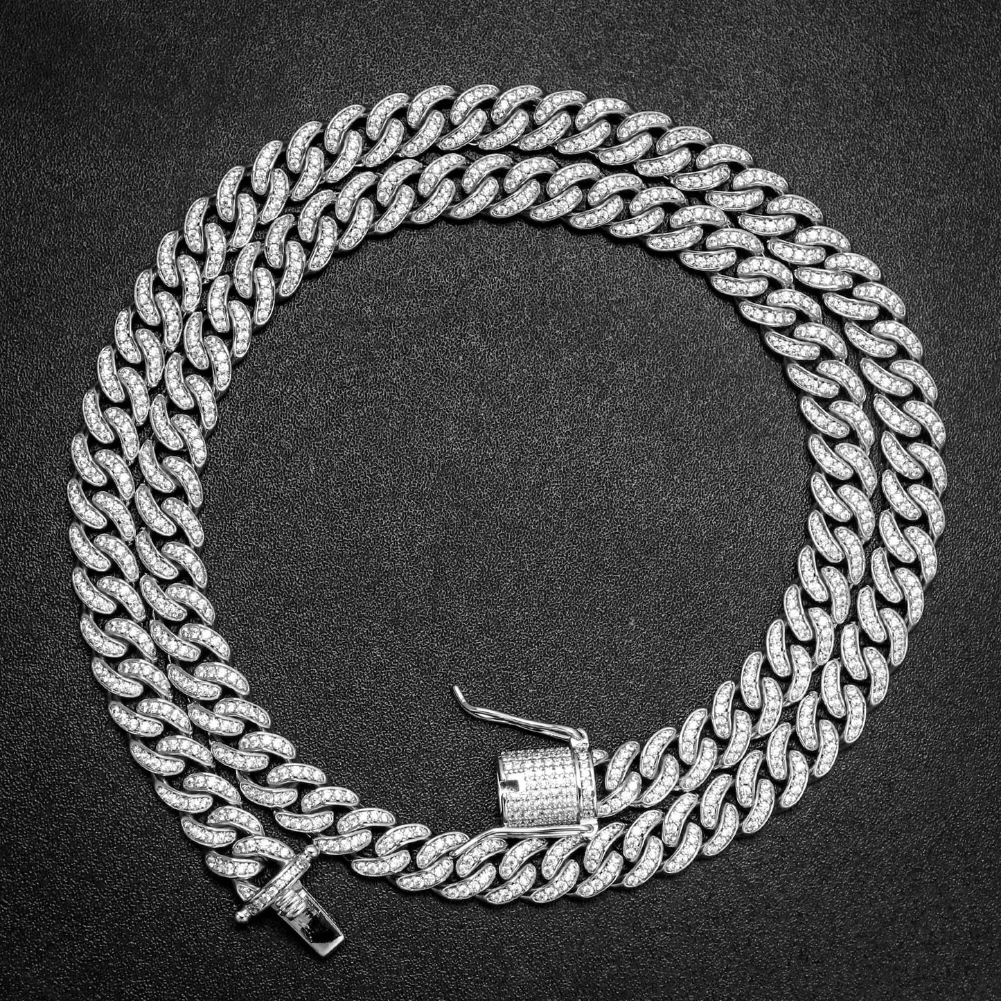 8MM White Gold Plated Iced Out Micro Cuban Link Chain Necklace