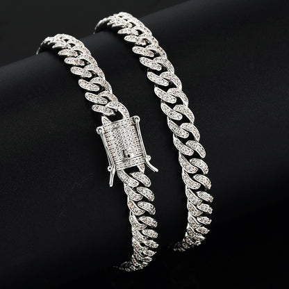 8MM White Gold Plated Iced Out Micro Cuban Link Chain Necklace