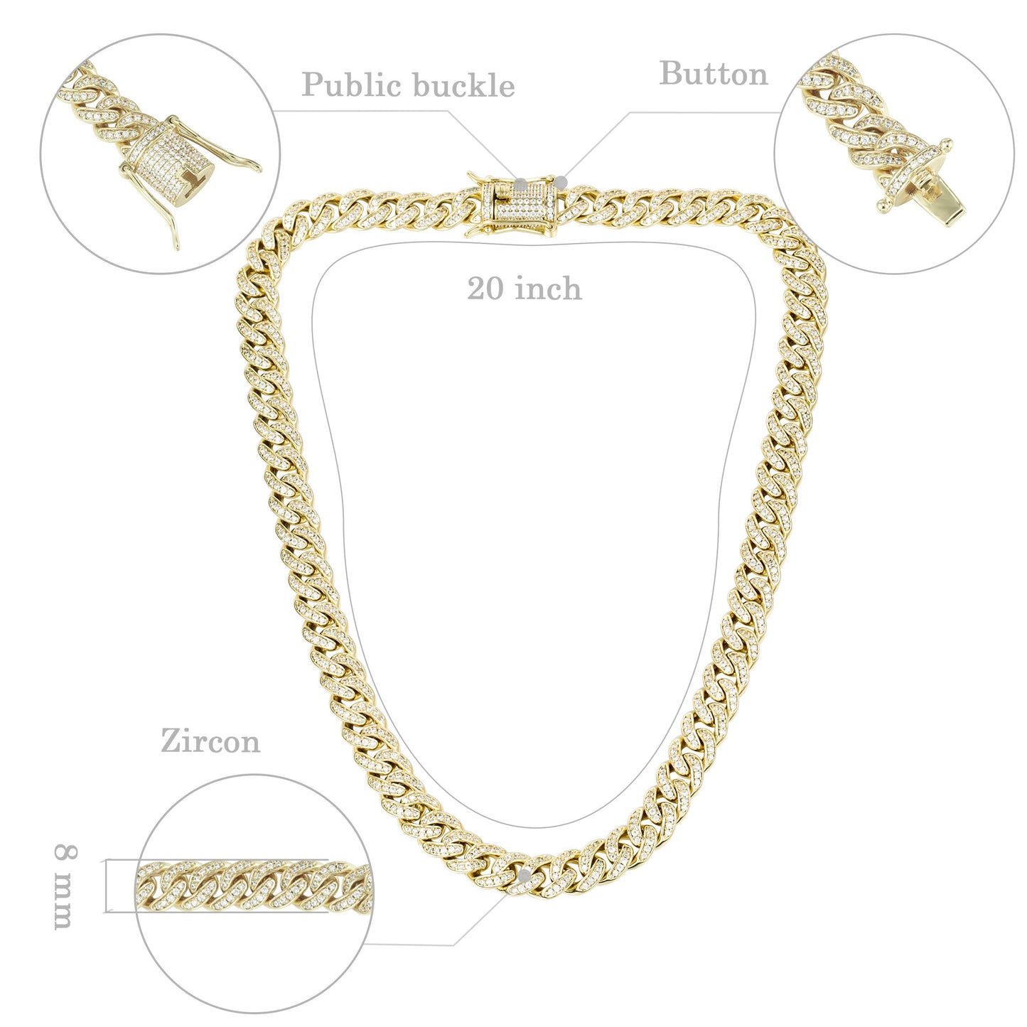 8MM 14K Gold Plated Iced Out Micro Cuban Link Bracelet