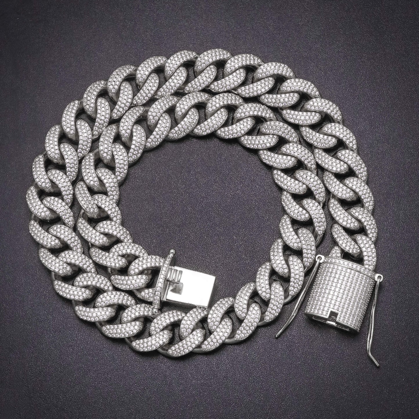 15MM White Gold Plated Chunky Iced out Cuban Link Chain Necklace