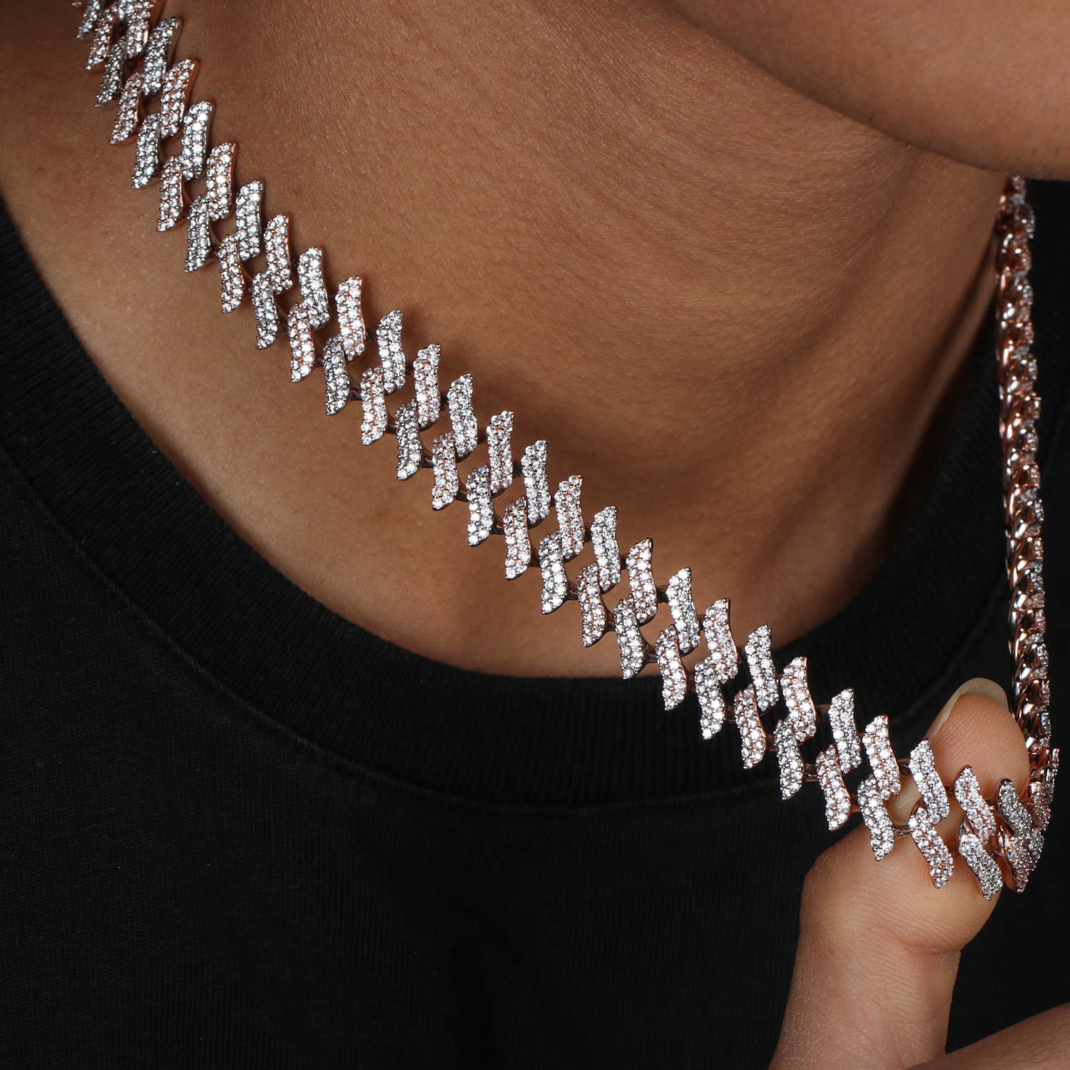 18MM 2 Tone Plated Simulated Iced Out Miami Cuban Link Chain Necklace - Tripodjewelry