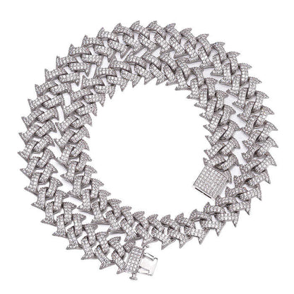 18MM White Gold Plated Simulated Iced Out Cuban Link Chain Necklace - Tripodjewelry