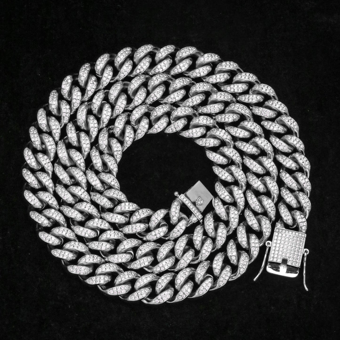 12MM White Gold Plated Iced Out Flooded Cuban Link Chain
