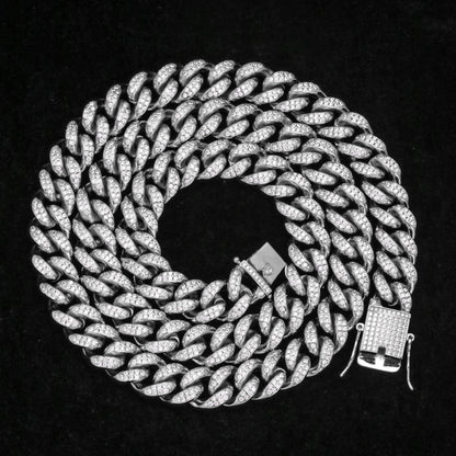 12MM White Gold Plated Iced Out Flooded Cuban Link Chain