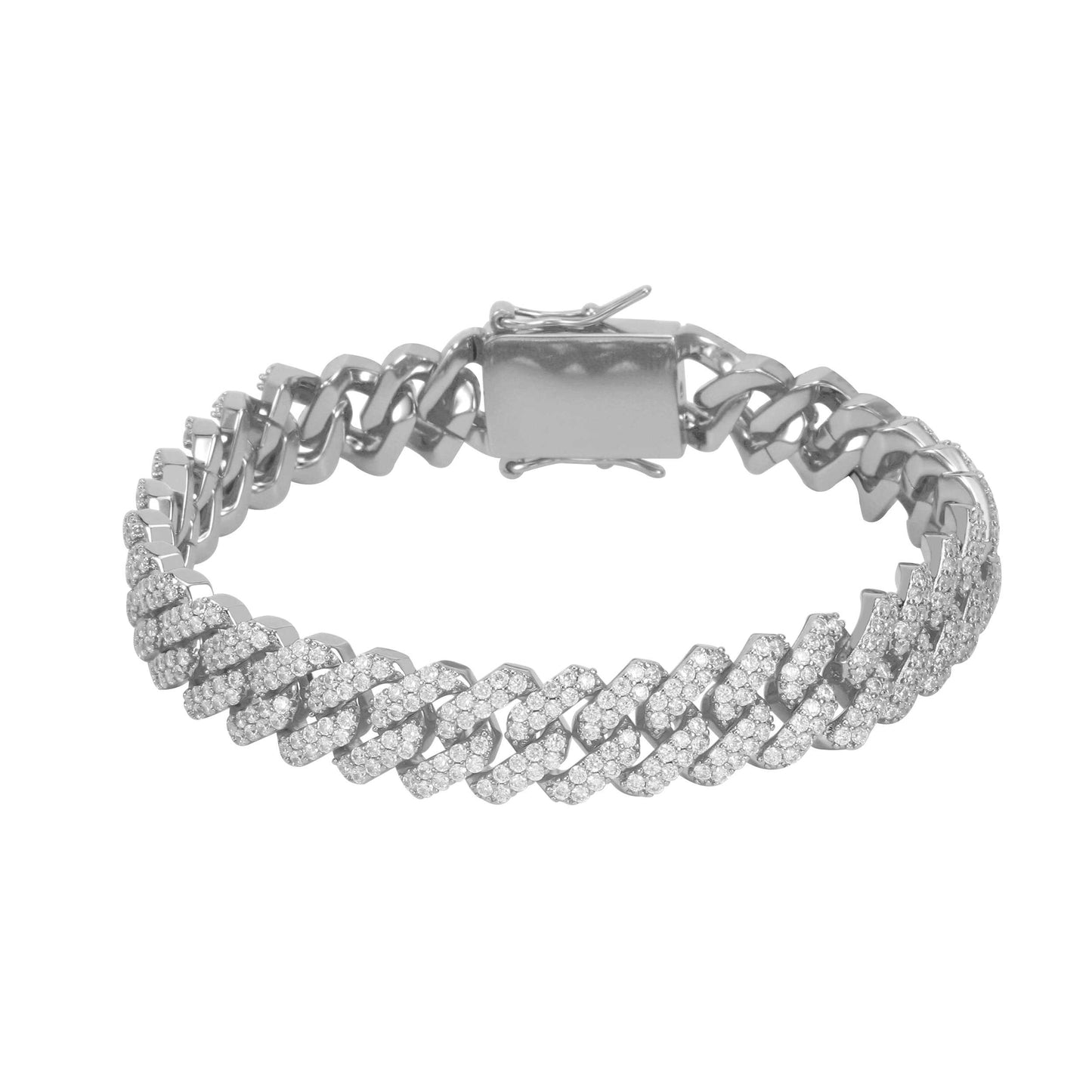 12MM White Gold Plated Iced Out Cuban Link Bracelet