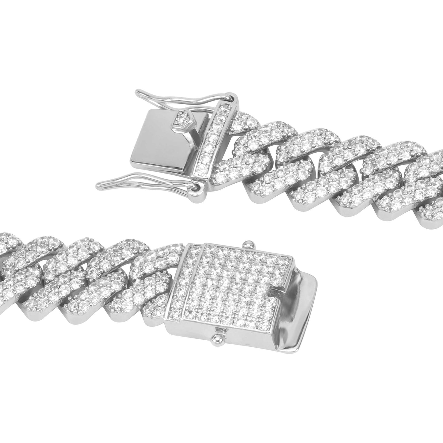 12MM White Gold Plated Iced Out Cuban Link Bracelet