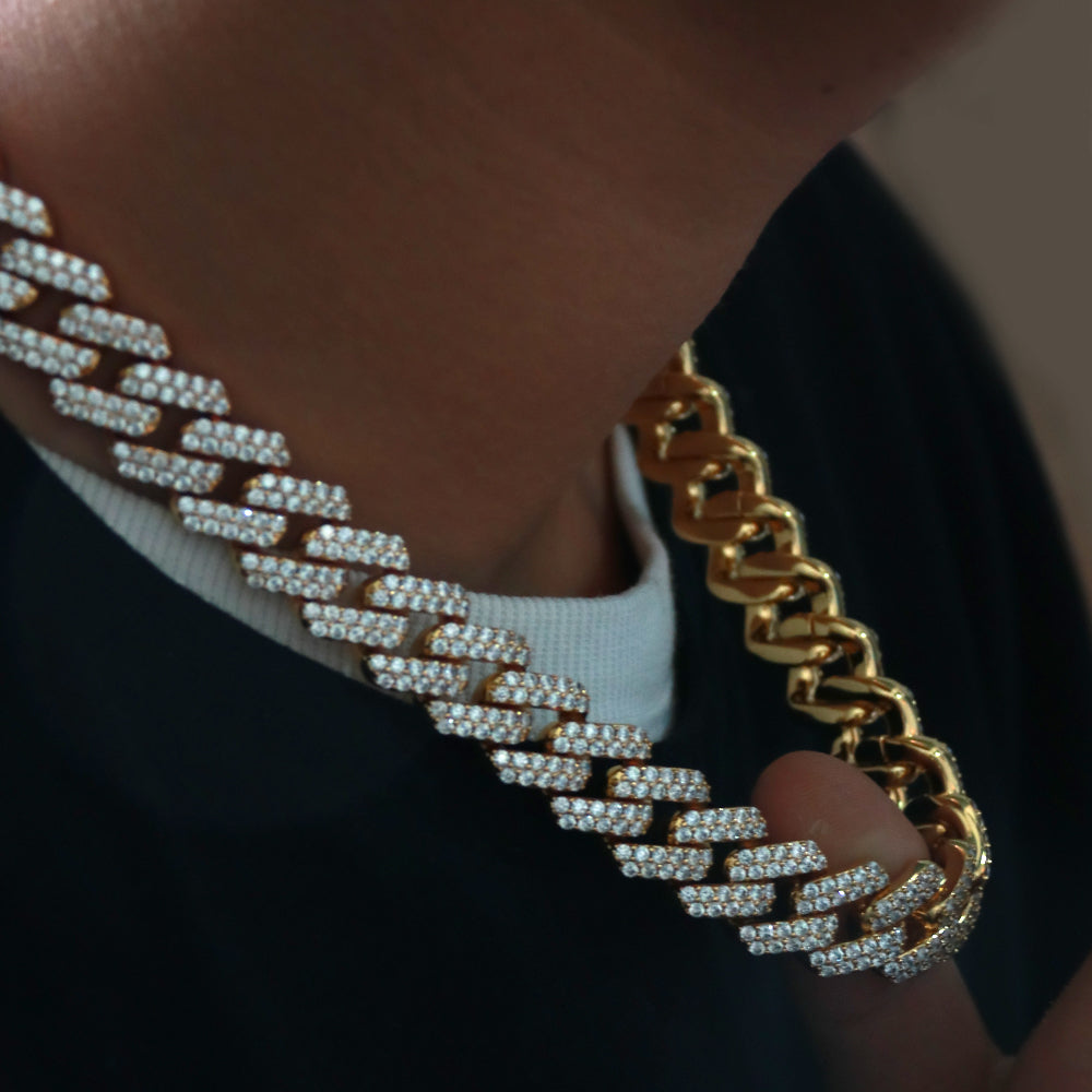 14K Gold Diamond Box Clasp Cuban Necklace TRIPOD JEWELRY