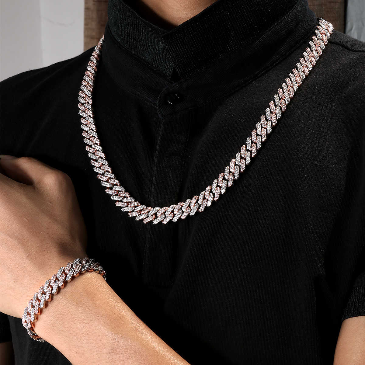 12MM 2 Tone Plated Iced Out Cuban Link Bracelet
