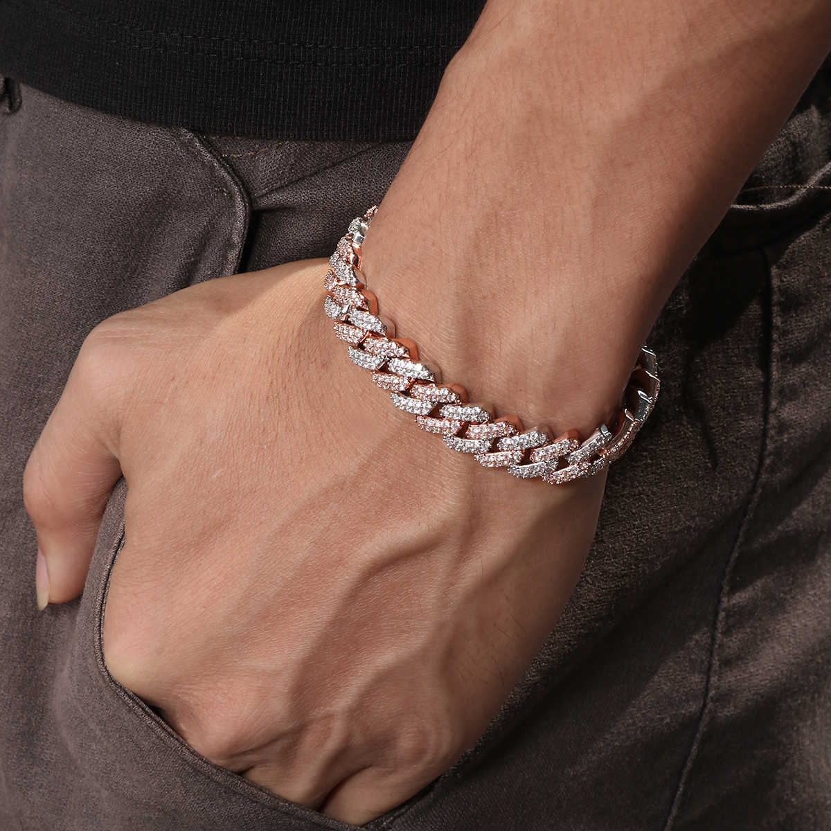 12MM 2 Tone Plated Iced Out Cuban Link Bracelet