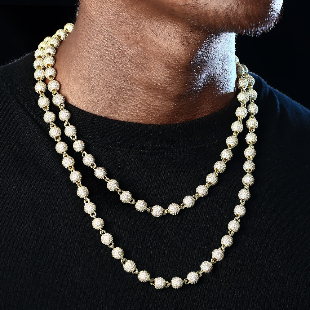 8mm White Gold Iced Ball Chain Necklace Tripodjewelry