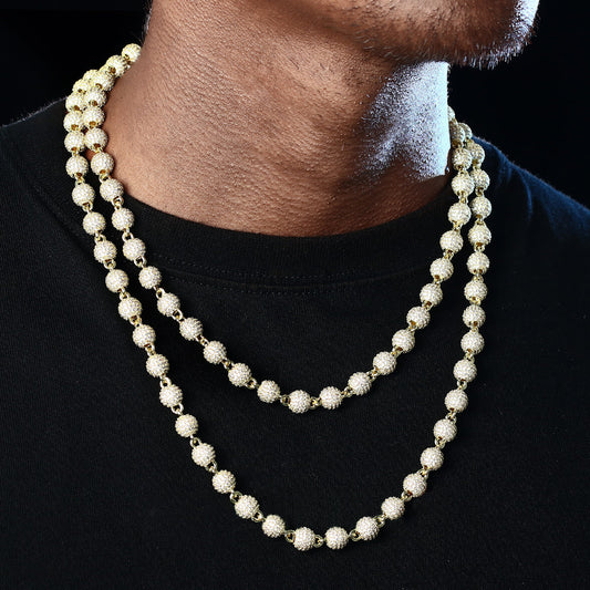 8mm White Gold Iced Ball Chain Necklace Tripodjewelry