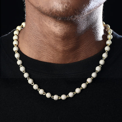 8mm White Gold Iced Ball Chain Necklace Tripodjewelry