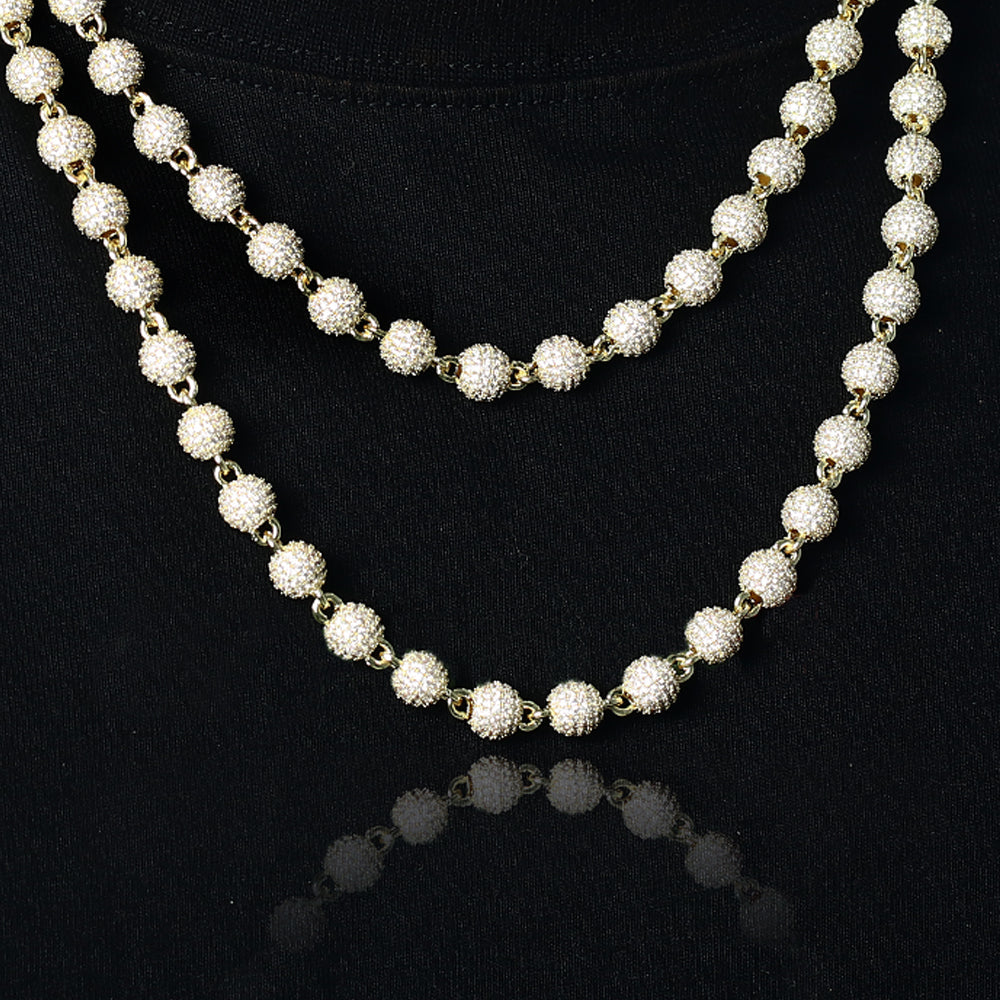 8mm White Gold Iced Ball Chain Necklace Tripodjewelry