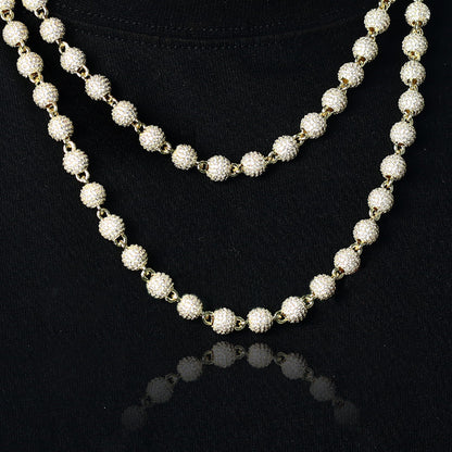 8mm White Gold Iced Ball Chain Necklace Tripodjewelry