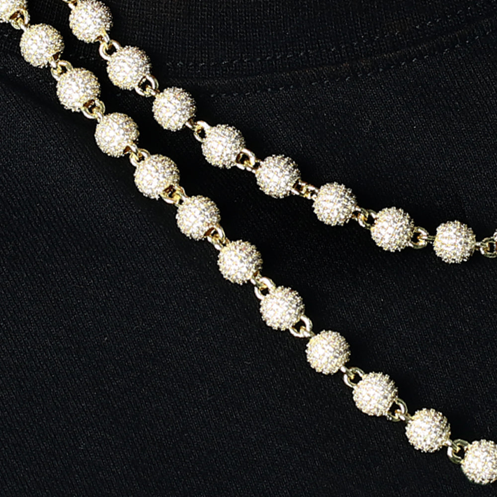 8mm White Gold Iced Ball Chain Necklace Tripodjewelry