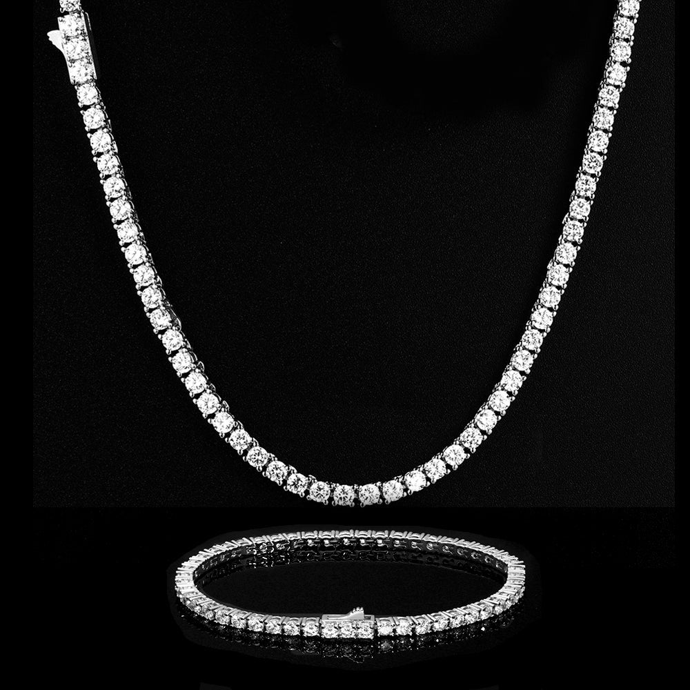 4MM White Gold Plated Tennis Chain and Bracelet Set Tripodjewelry