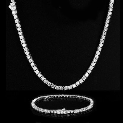 4MM White Gold Plated Tennis Chain and Bracelet Set Tripodjewelry