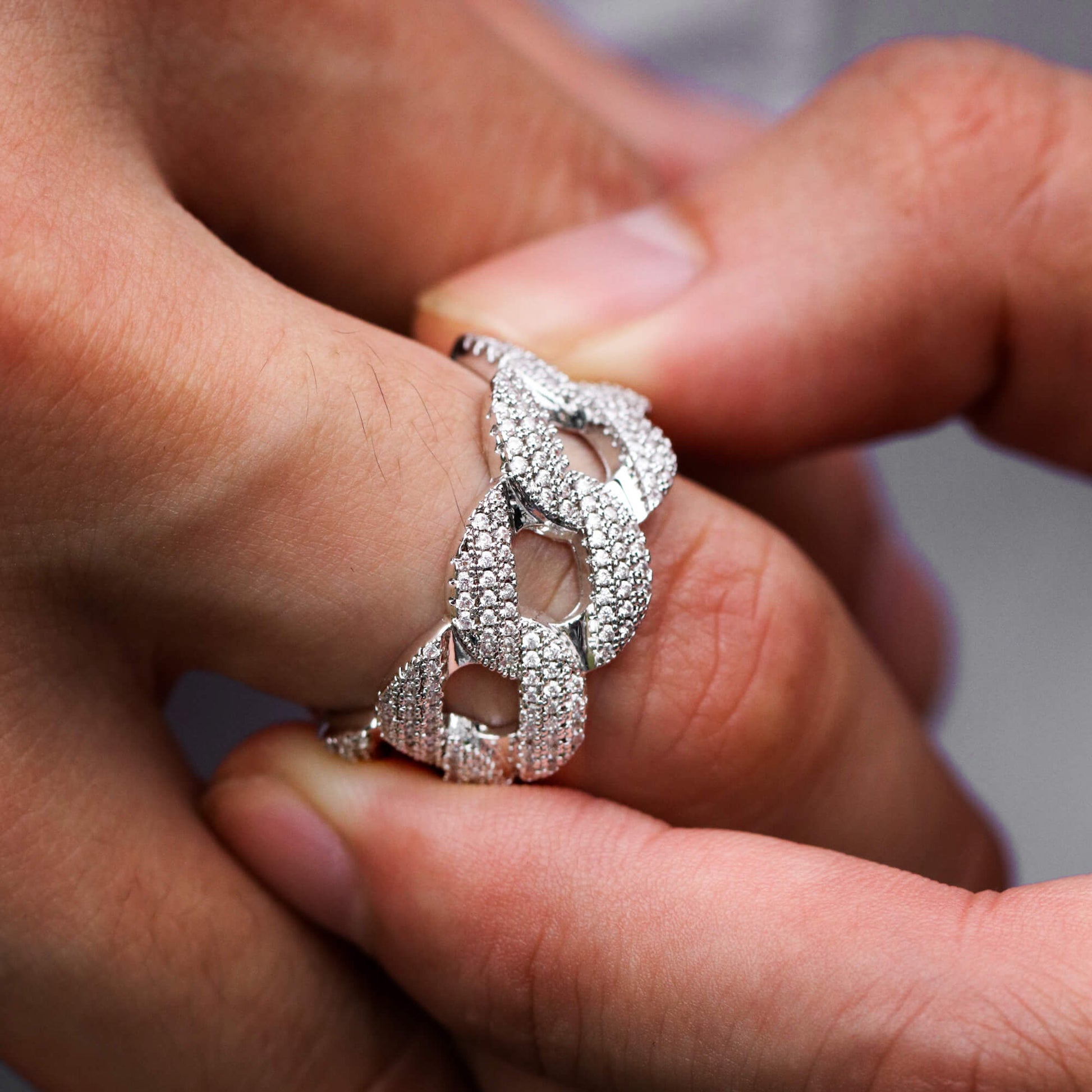 Iced Cuban Link Ring In White Gold Tripodjewelry