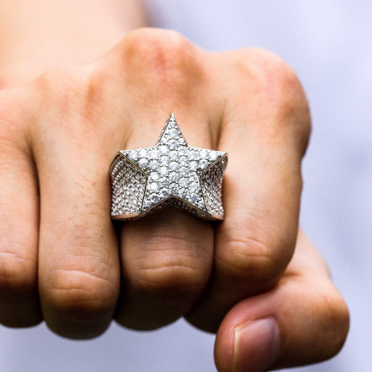White Gold Iced Star Ring