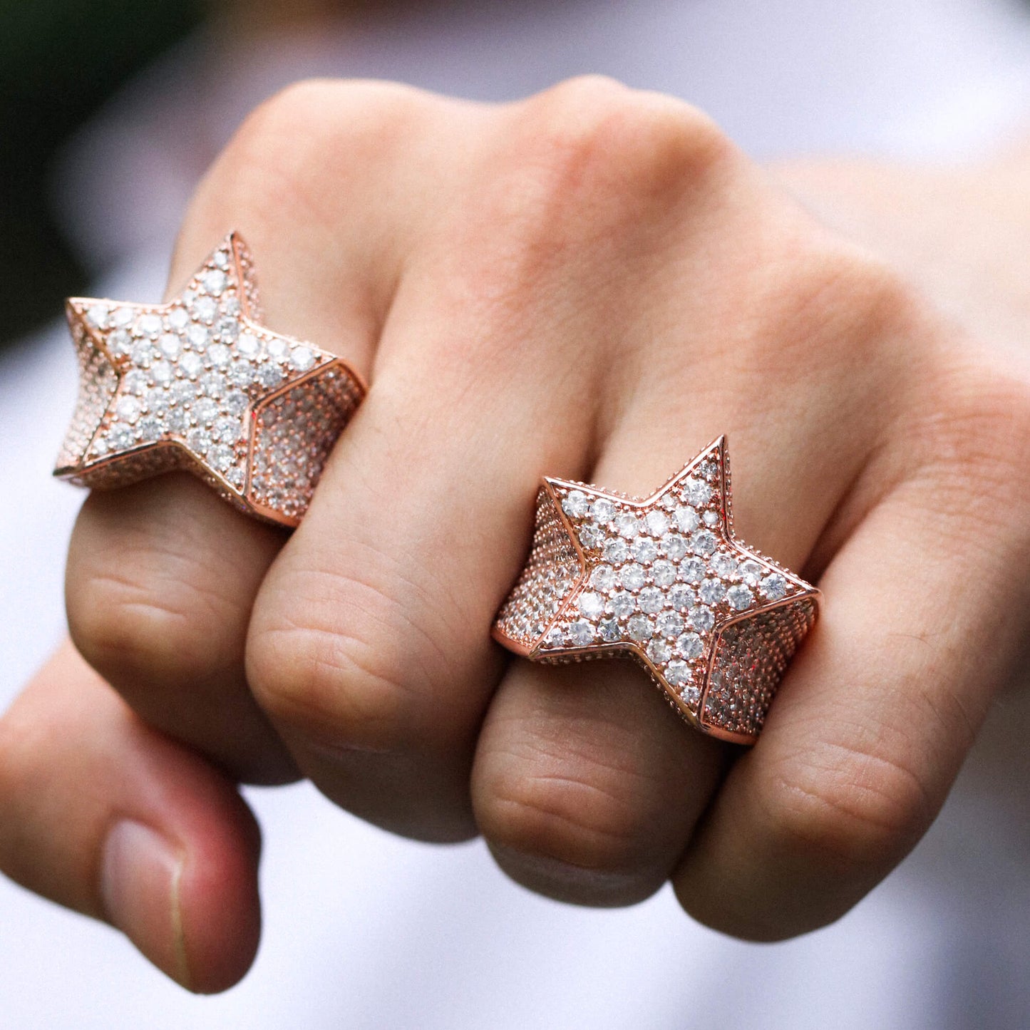 Rose Gold Iced Star Ring Tripodjewelry