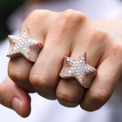 Rose Gold Iced Star Ring Tripodjewelry